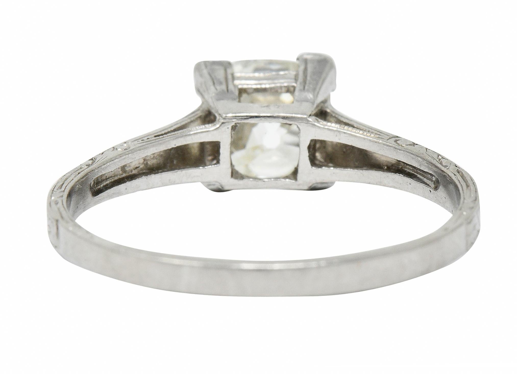 Art Deco 1.08 Carat Old Mine Diamond Platinum Engagement Ring GIA In Excellent Condition In Philadelphia, PA