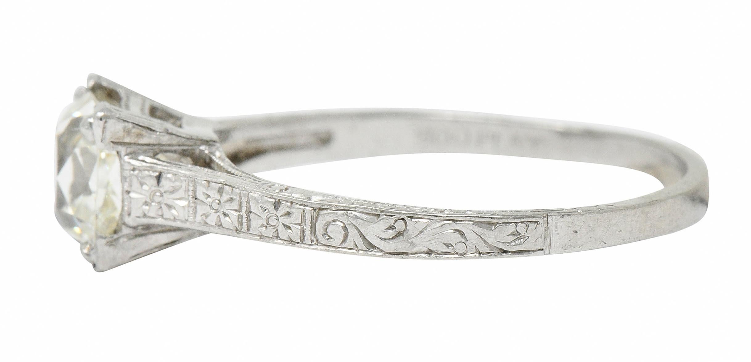 Women's or Men's Art Deco 1.08 Carat Old Mine Diamond Platinum Engagement Ring GIA