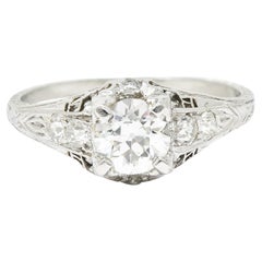 Art Deco 1.08 Carats Old European Cut Diamond Platinum Scrolling Engagement Ring