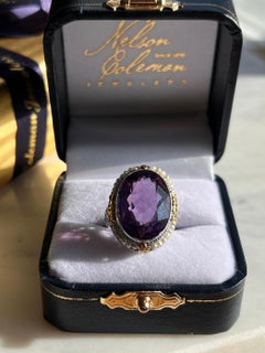 Art Deco 10.83 Carat Amethyst & Seed Pearl 14k Two Tone Cocktail Ring 1930s