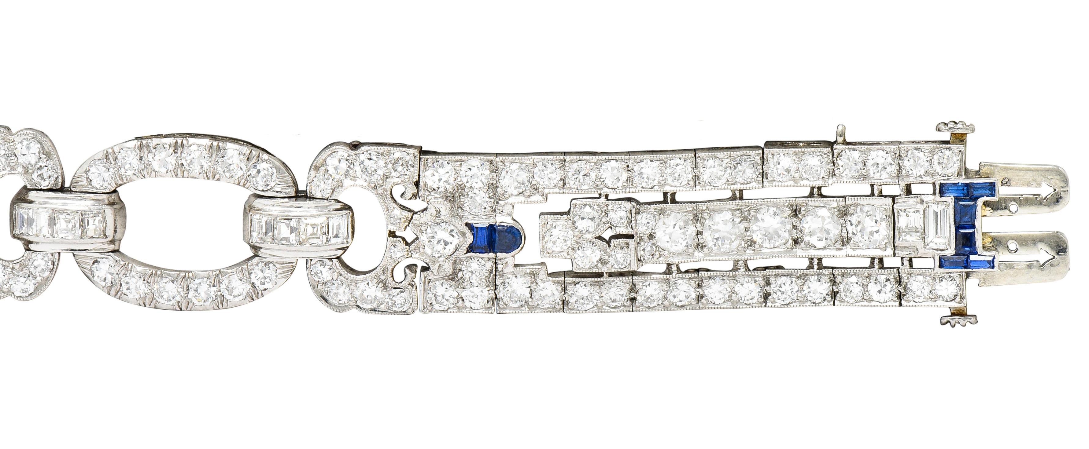 Art Deco 10.85 Carats Baguette Cut Diamond Sapphire Platinum Arrow Line Bracelet 8