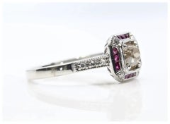 Art Deco 1.08ctw Champagne Diamond & Ruby Engagement Ring in Platinum