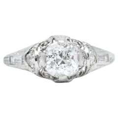 Art Deco 1.09 Carats Diamond Platinum Scrolled Volute Engagement Ring GIA