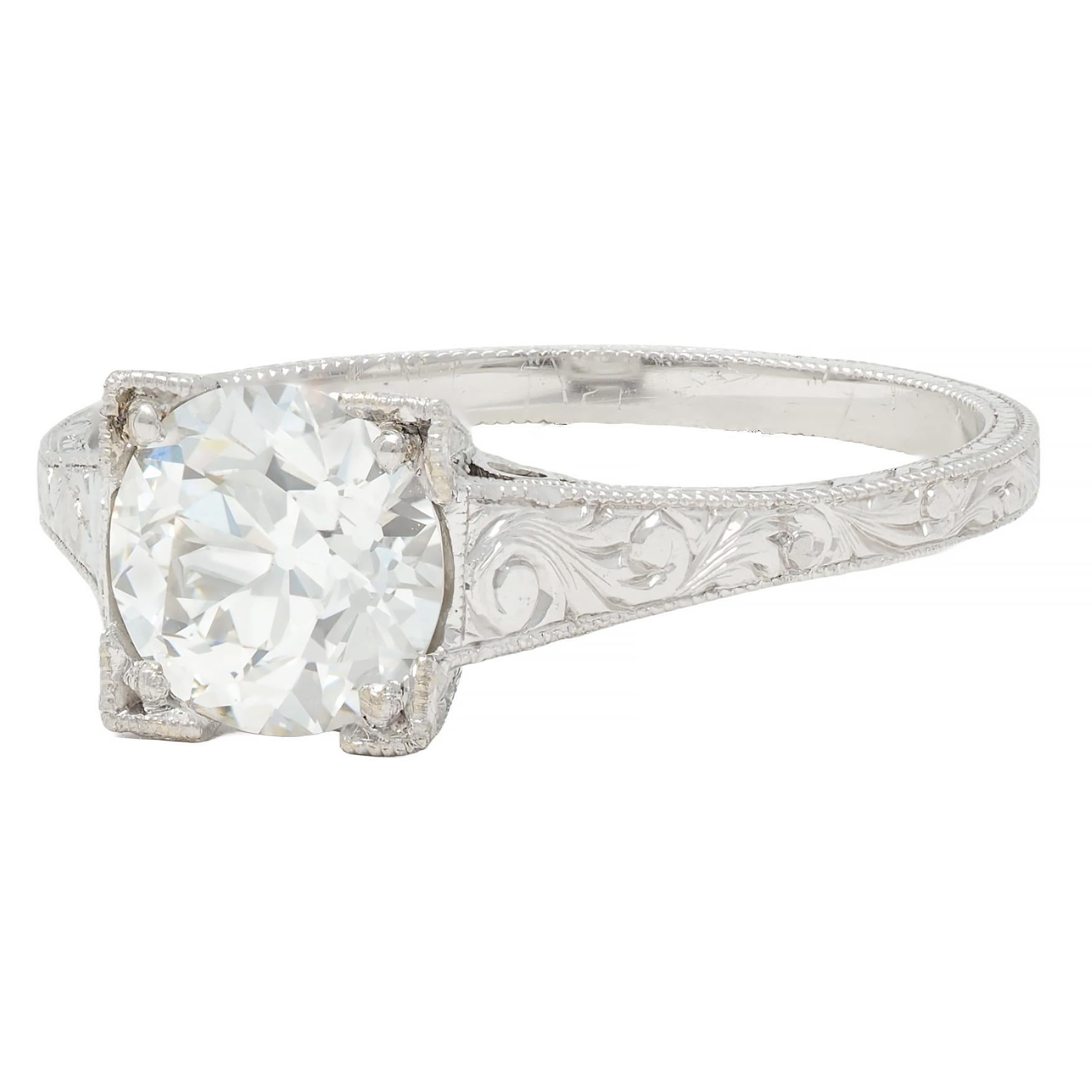 Art Deco 1.09 CTW Diamond Platinum Scroll Engraved Vintage Engagement Ring GIA 2