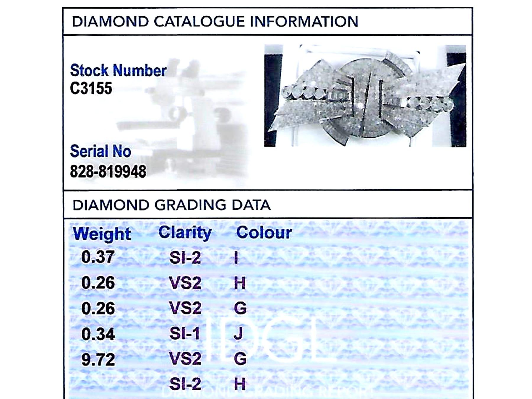 Art Deco 10.95 Carat Diamond Duette Double Clip Brooch in Platinum For Sale 7