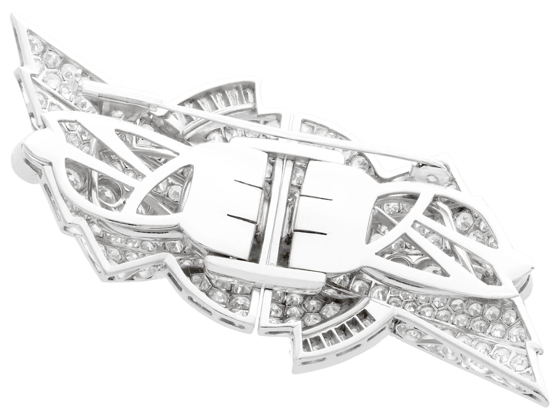 Women's Art Deco 10.95 Carat Diamond Duette Double Clip Brooch in Platinum For Sale