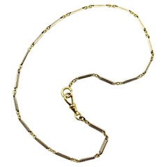 Art Deco 10K Gold Bi-Colored Watch Chain with 14K Gold Dog Clip and Spring Ring