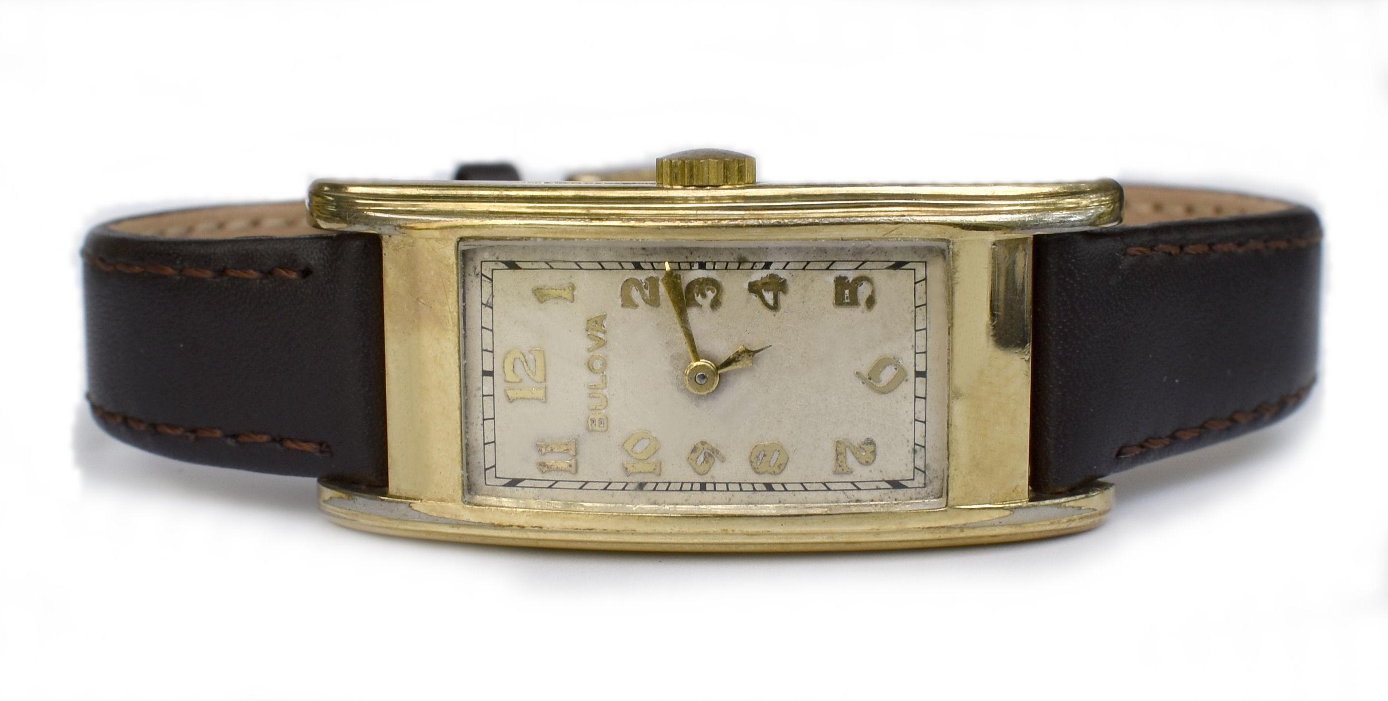 Men's Art Deco 10k Gold Filled Gents Watch, Bulova, Fully Serviced, C1936