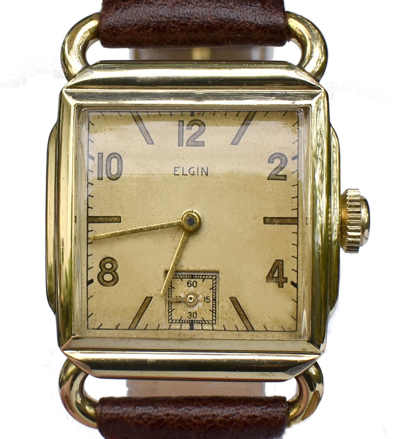 Art Deco 10k Gold Filled Gents Wrist Watch By Elgin, Fully Serviced , c1946 For Sale 4