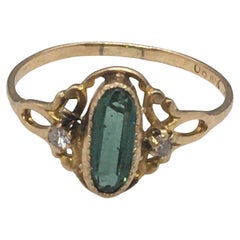 Vintage Art Deco 10K Gold Green Tourmaline Single Cut Diamond Ring Ostby Barton 1920s