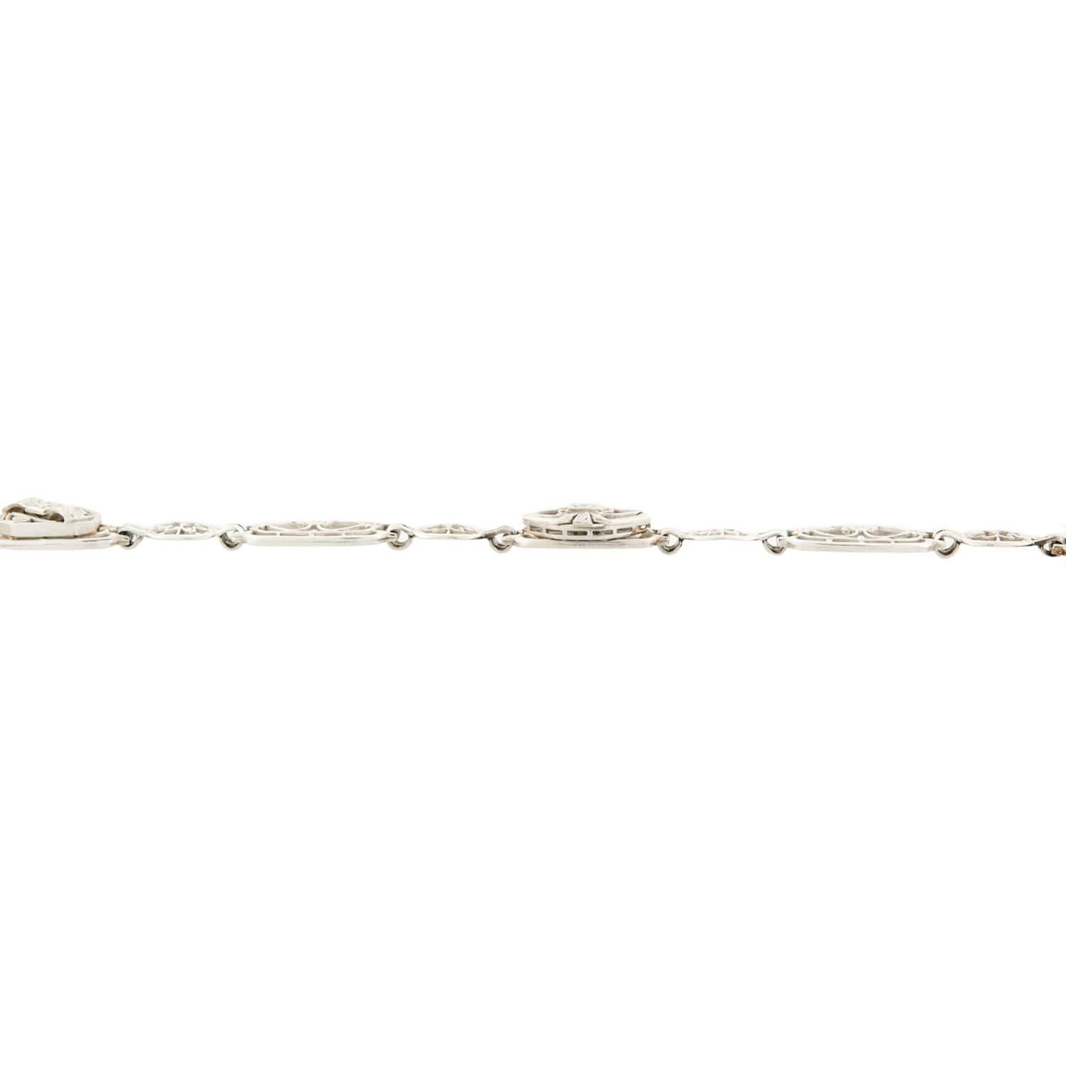 Art Déco Art Deco 10k/Platinum Diamond Filigree Bracelet in vendita