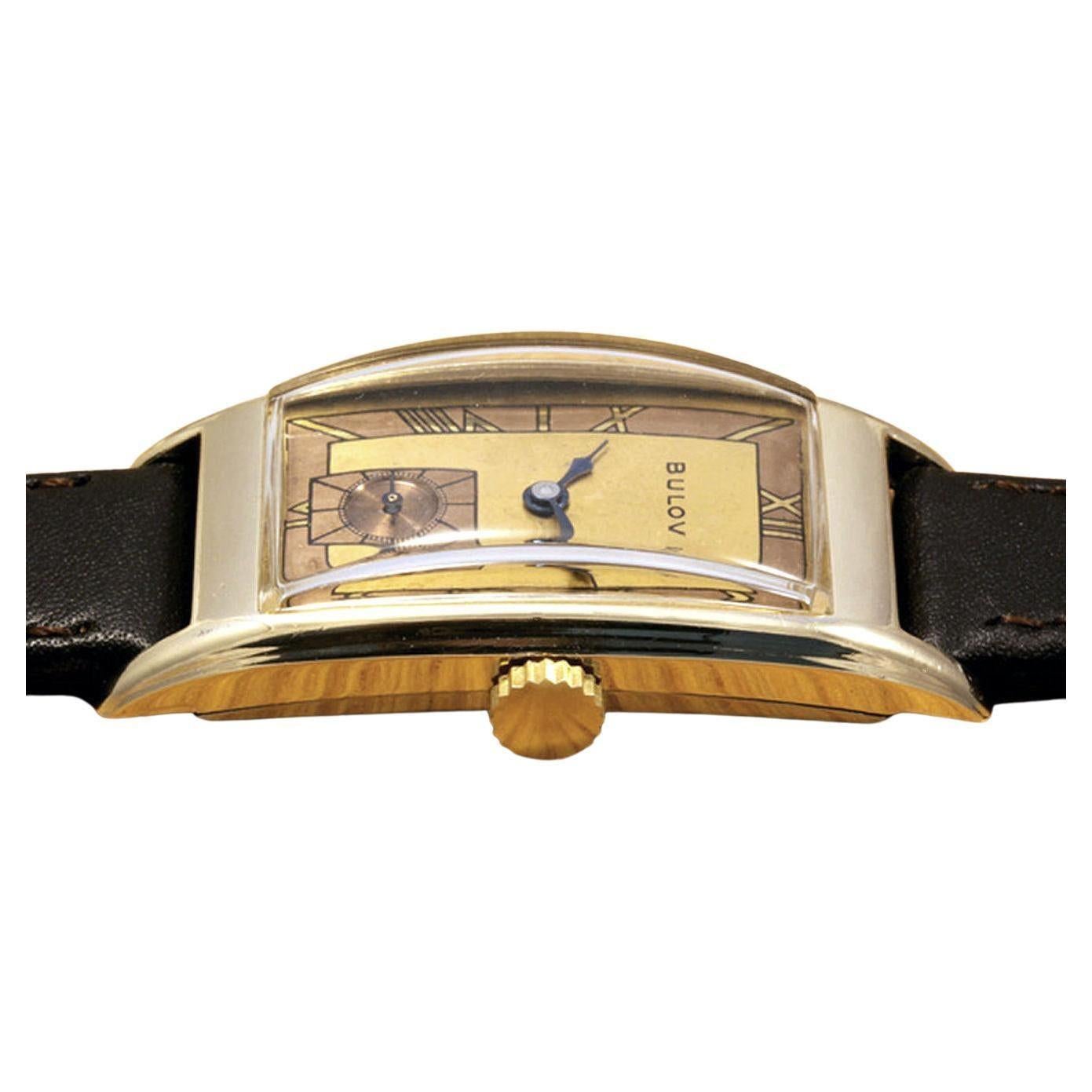 Art Deco 10k Rolled Gold Gents Wristwatch by Bulova, Fully Serviced, c1943 3