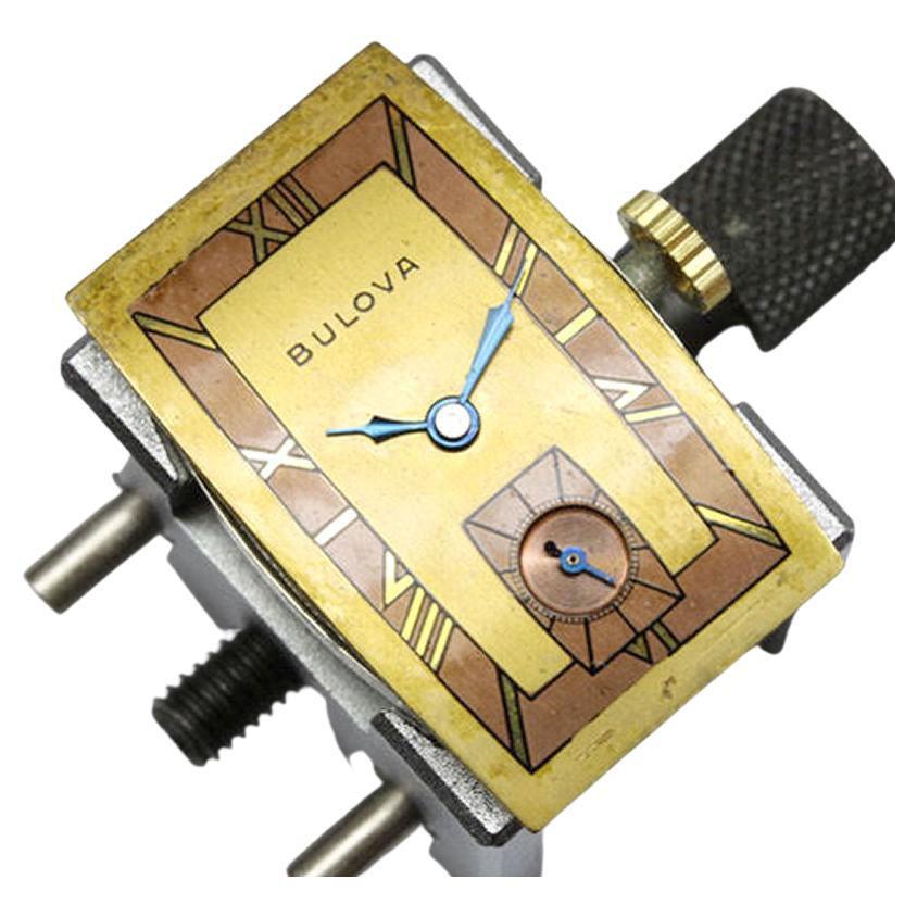 Art Deco 10k Rolled Gold Gents Wristwatch by Bulova, Fully Serviced, c1943 In Good Condition In Westward ho, GB