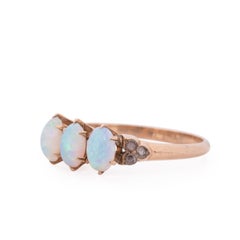 Art Deco 10 Karat Rose Gold Opal and Diamond 3-Stone Vintage Ring
