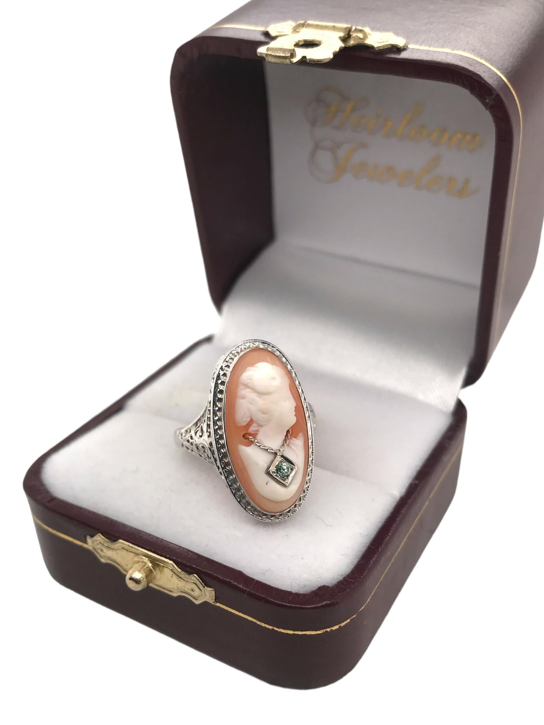 Art Deco 10K White Gold Cameo Ring For Sale 6