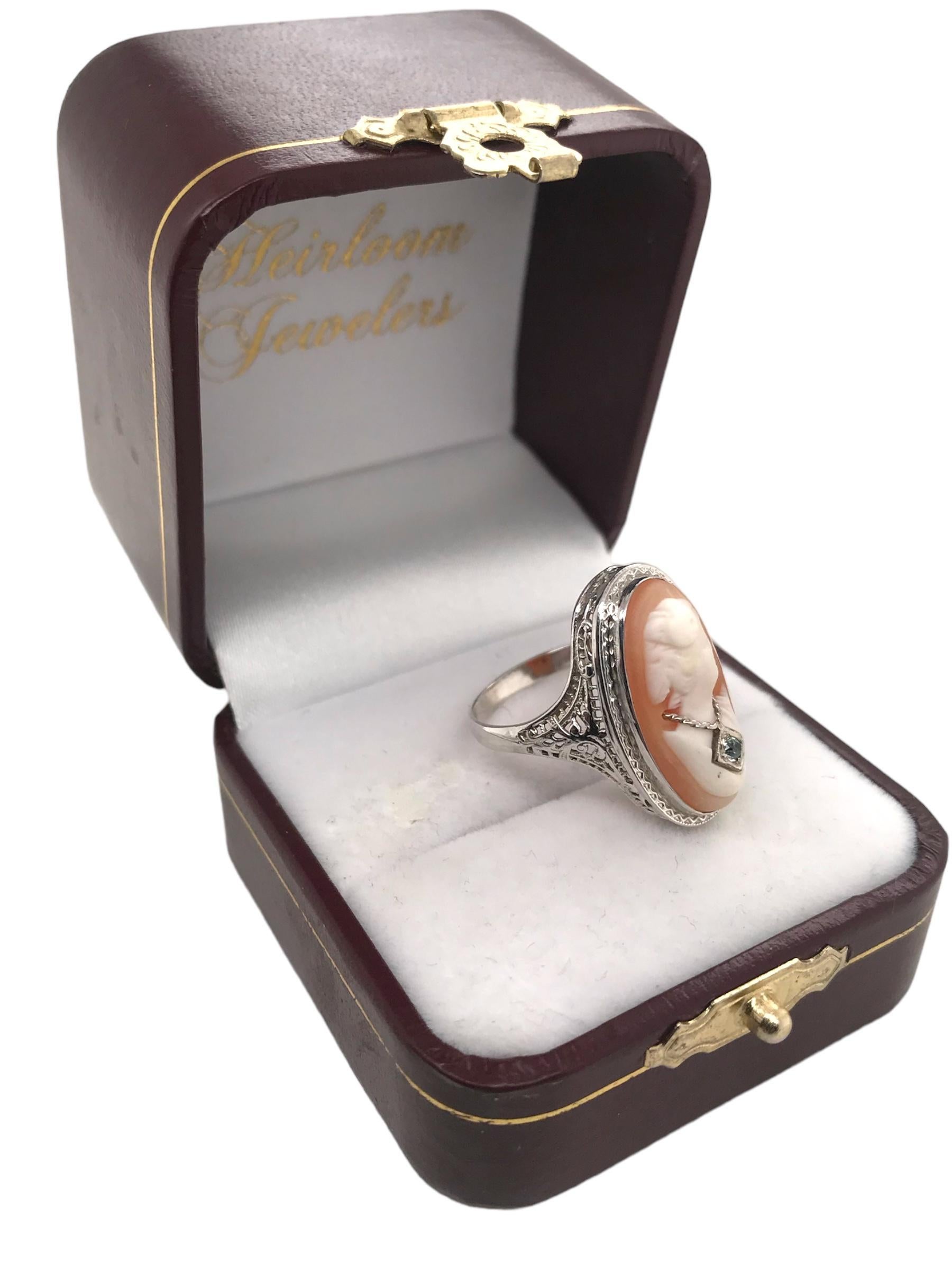 Art Deco 10K White Gold Cameo Ring For Sale 7