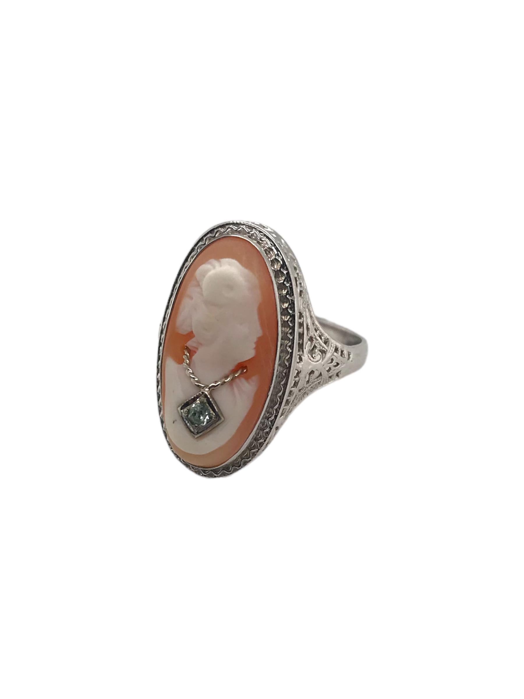 Art Deco 10K White Gold Cameo Ring In Good Condition For Sale In Montgomery, AL