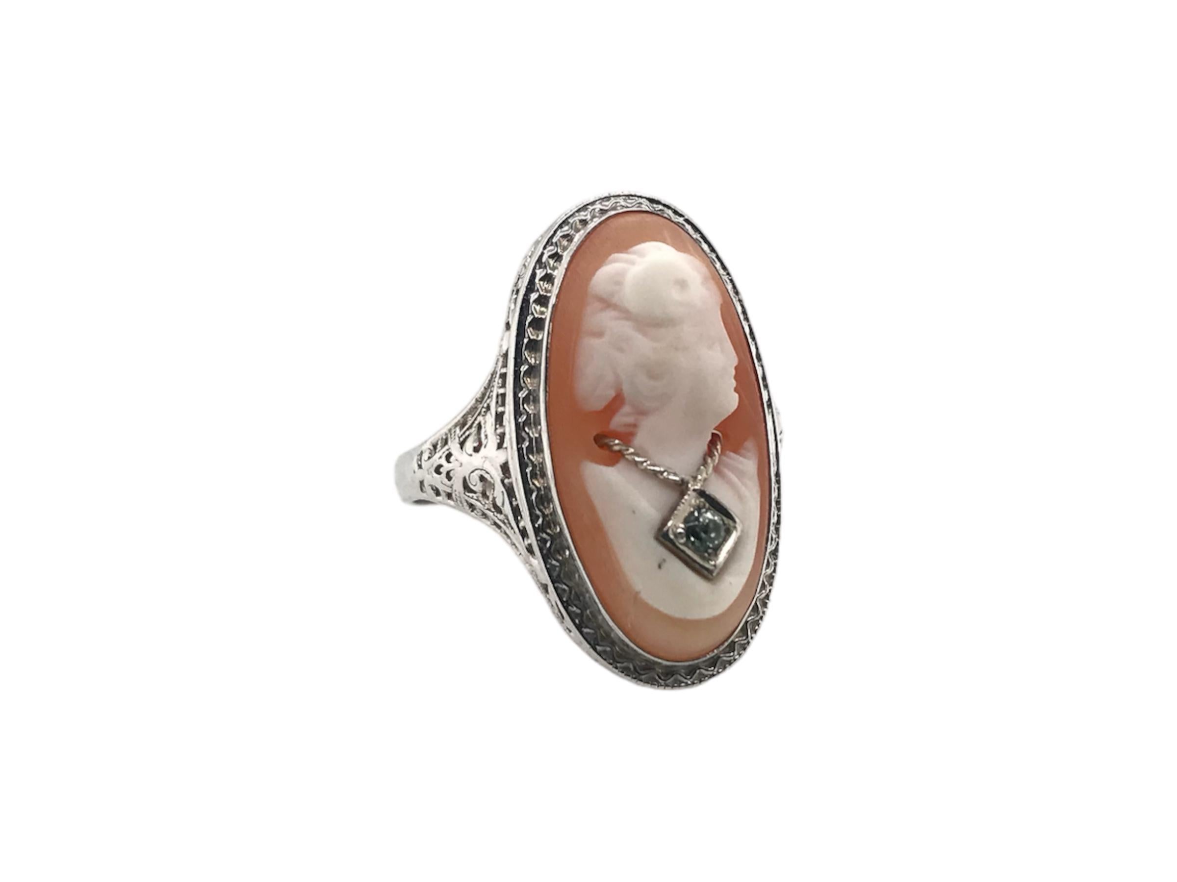 Art Deco 10K White Gold Cameo Ring For Sale 1