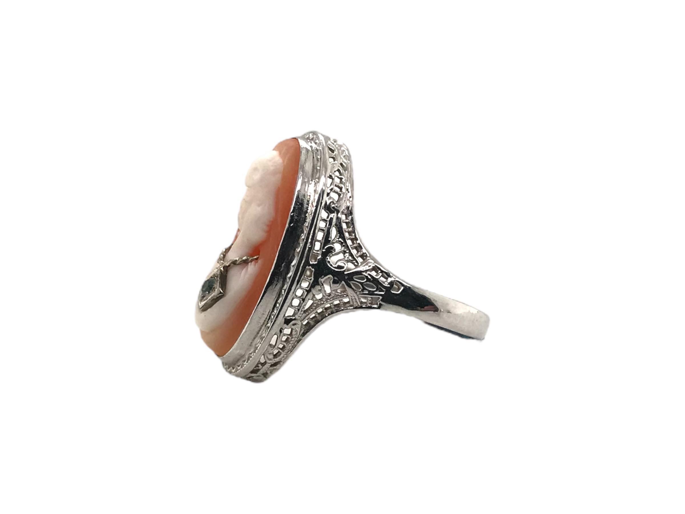 Art Deco 10K White Gold Cameo Ring For Sale 2