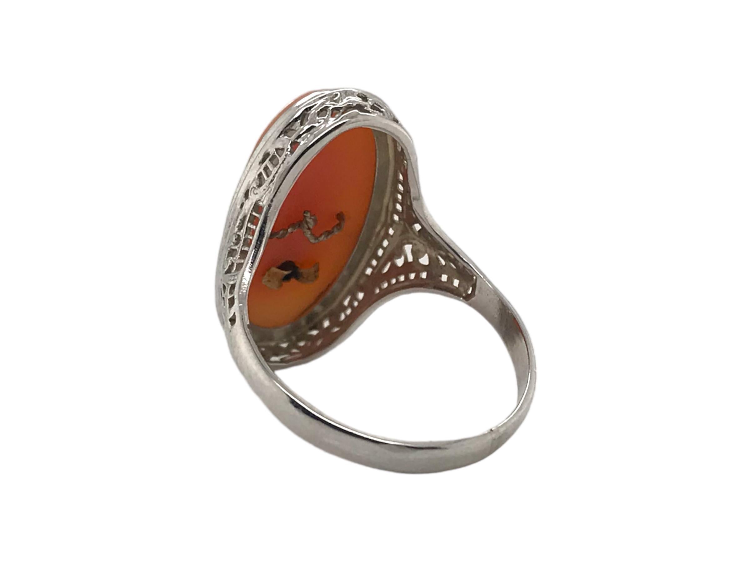 Art Deco 10K White Gold Cameo Ring For Sale 3