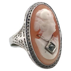 Art Deco 10K White Gold Cameo Ring