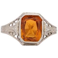 Art Deco 10K White Gold Filigree and Citrine Vintage Fashion Ring Art Deco 10K White Gold Filigree and Citrine Vintage Fashion Ring