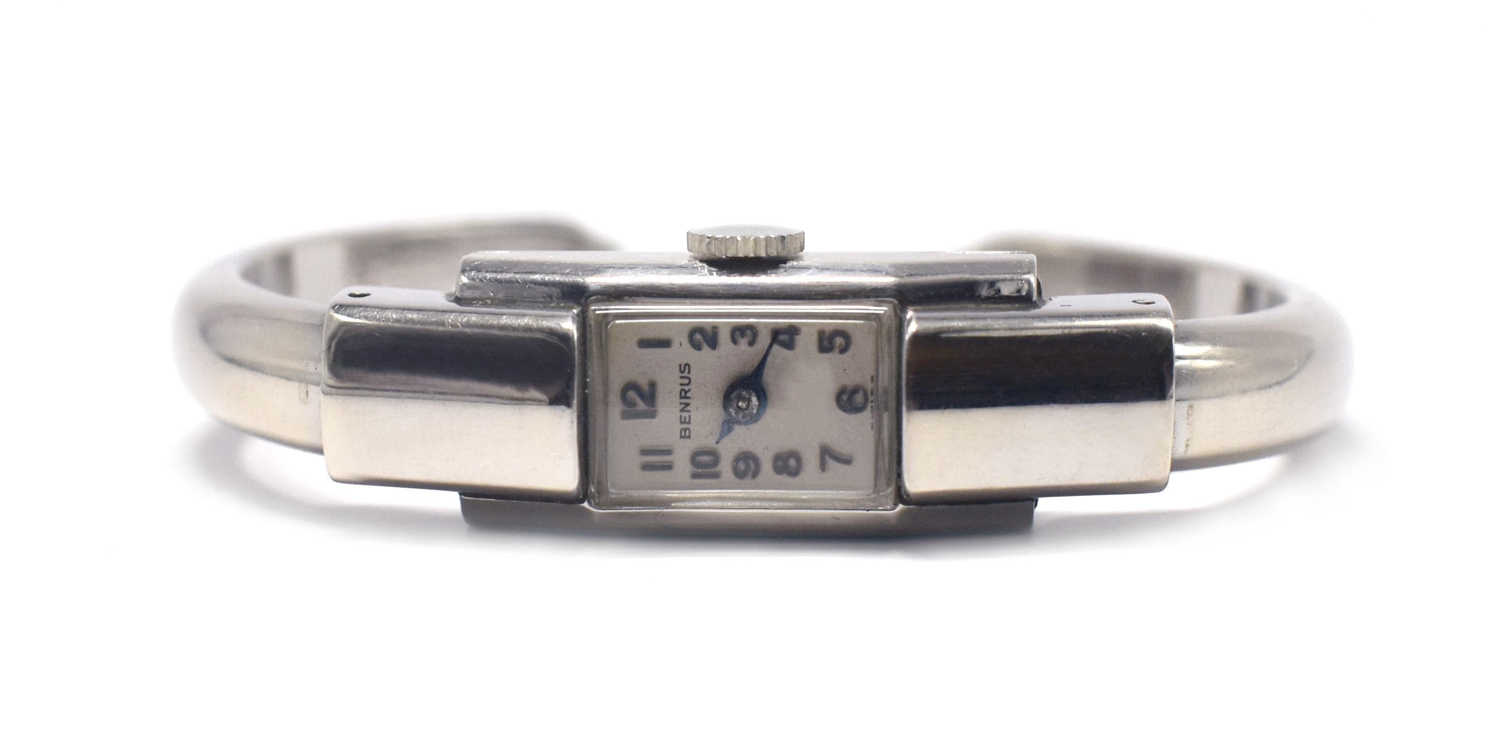 Art Deco 10k White Gold Filled Ladies Benrus Bracelet Watch, circa 1940 For Sale 3
