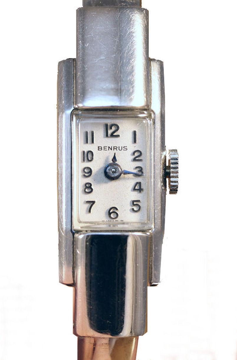 Art Deco 10k White Gold Filled Ladies Benrus Bracelet Watch, circa 1940 For Sale 6