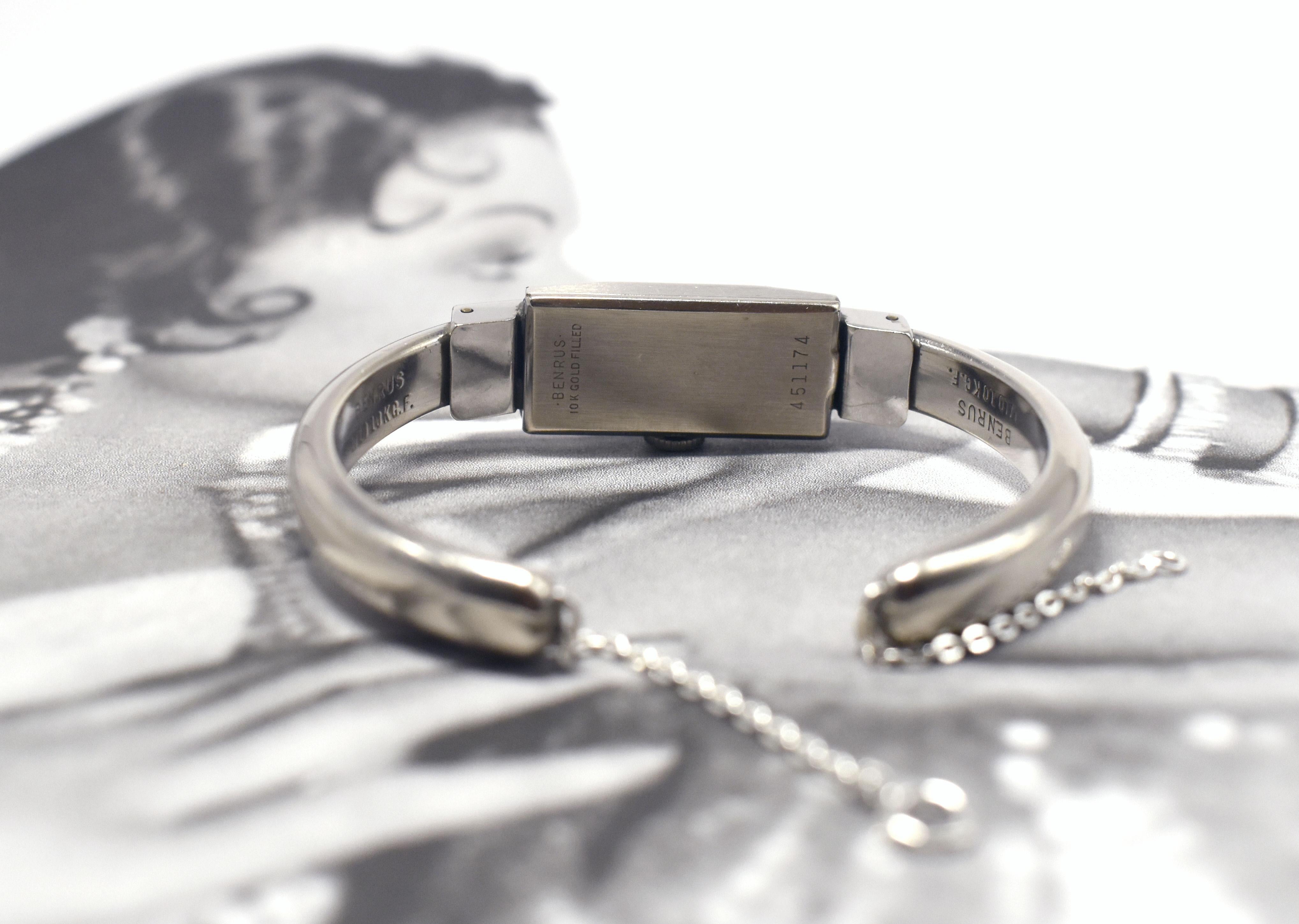 Art déco Montre bracelet Benrus pour dames en or blanc 10k, circa 1940 en vente 4