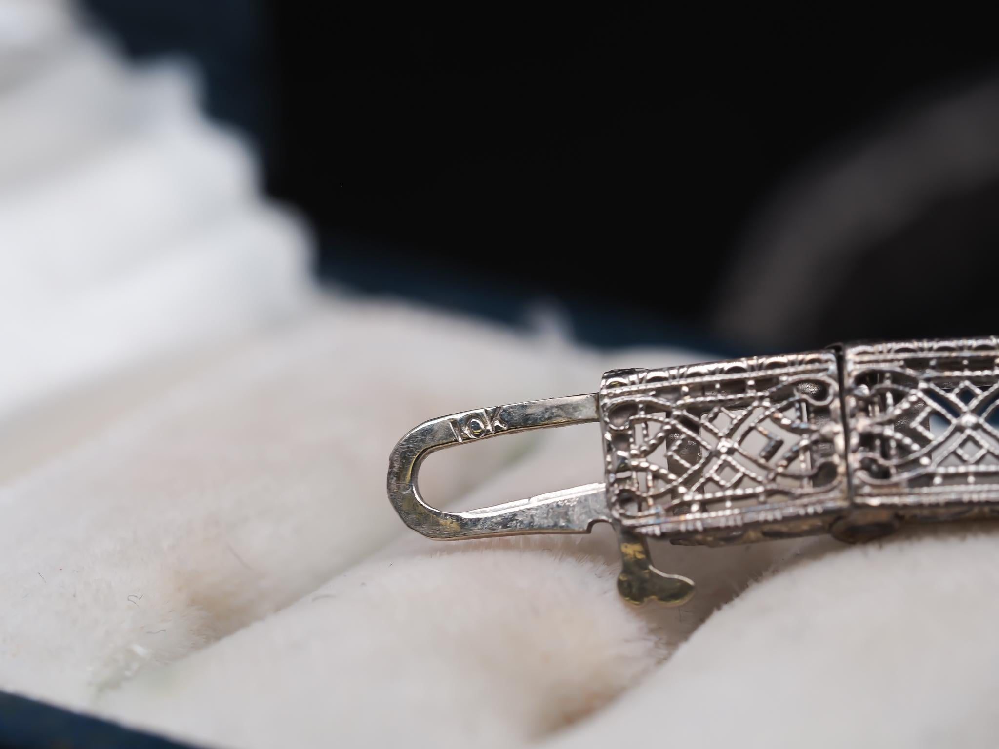 Women's Art Deco 10K White Gold Sapphire and Diamond Bracelet For Sale
