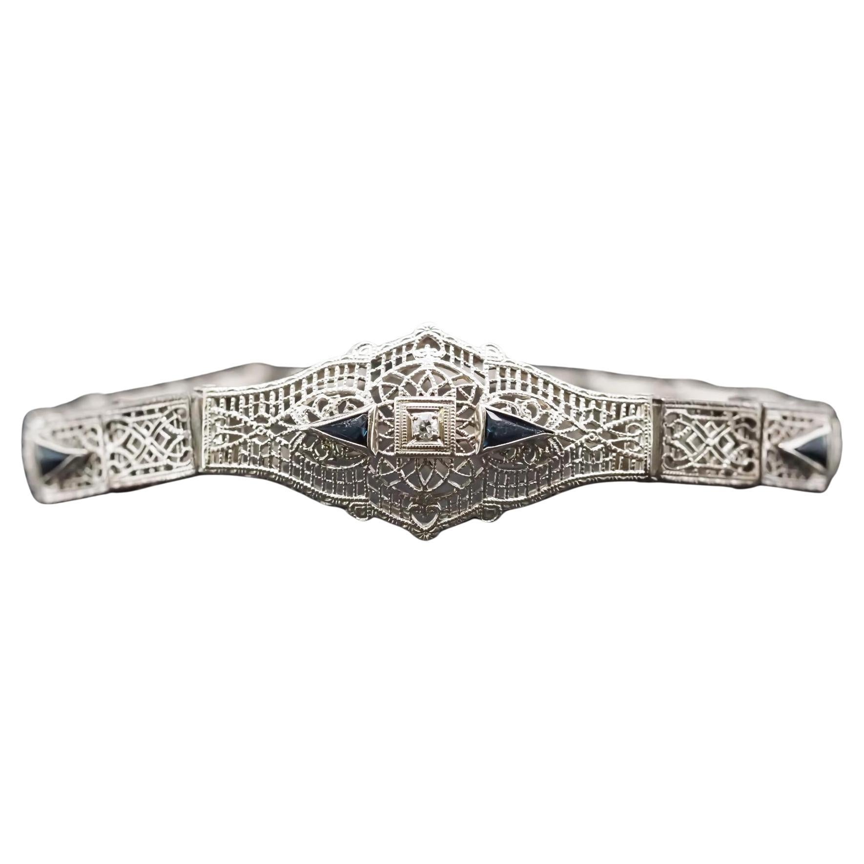 Art Deco 10K White Gold Sapphire and Diamond Bracelet