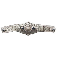 Art Deco 10K White Gold Sapphire and Diamond Bracelet