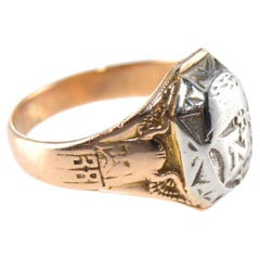 Art Deco 10Kt Gold Handmade Ring in Two Tone Yellow and White Gold from 1938