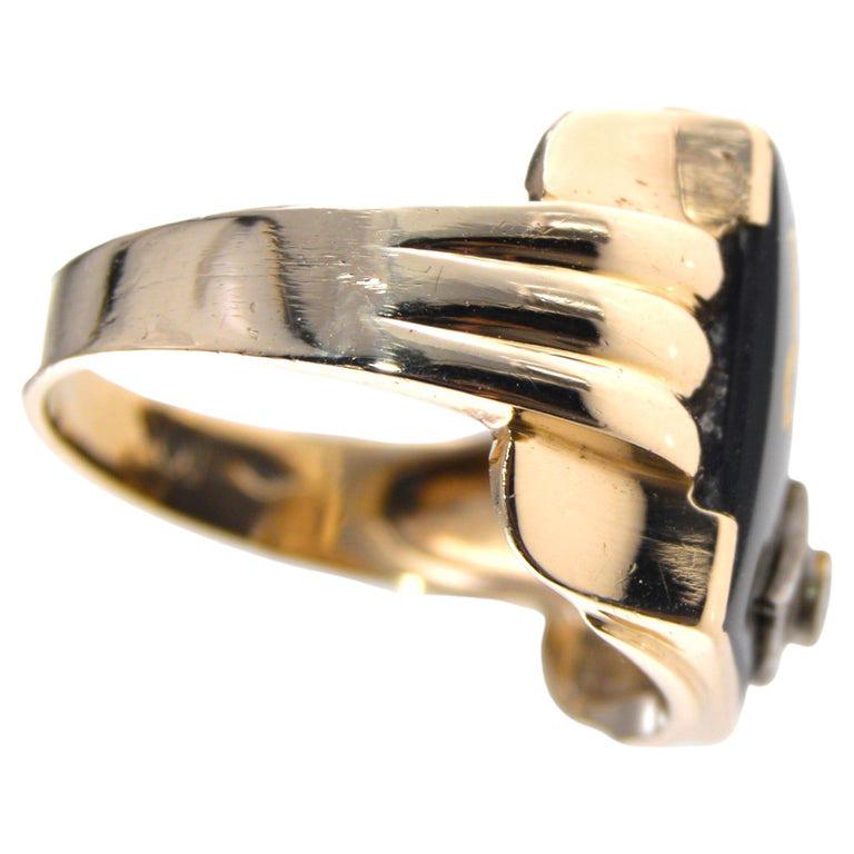 Art Deco 10Kt. Gold Unisex Ring with R Initial Hand Made ca 1930 Sizable 10 1/4 3