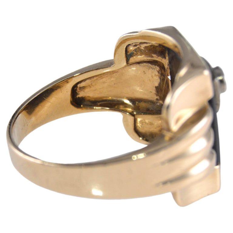 Art Deco 10Kt. Gold Unisex Ring with R Initial Hand Made ca 1930 Sizable 10 1/4 4