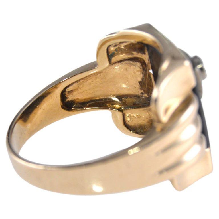 Art Deco 10Kt. Gold Unisex Ring with R Initial Hand Made ca 1930 Sizable 10 1/4 5