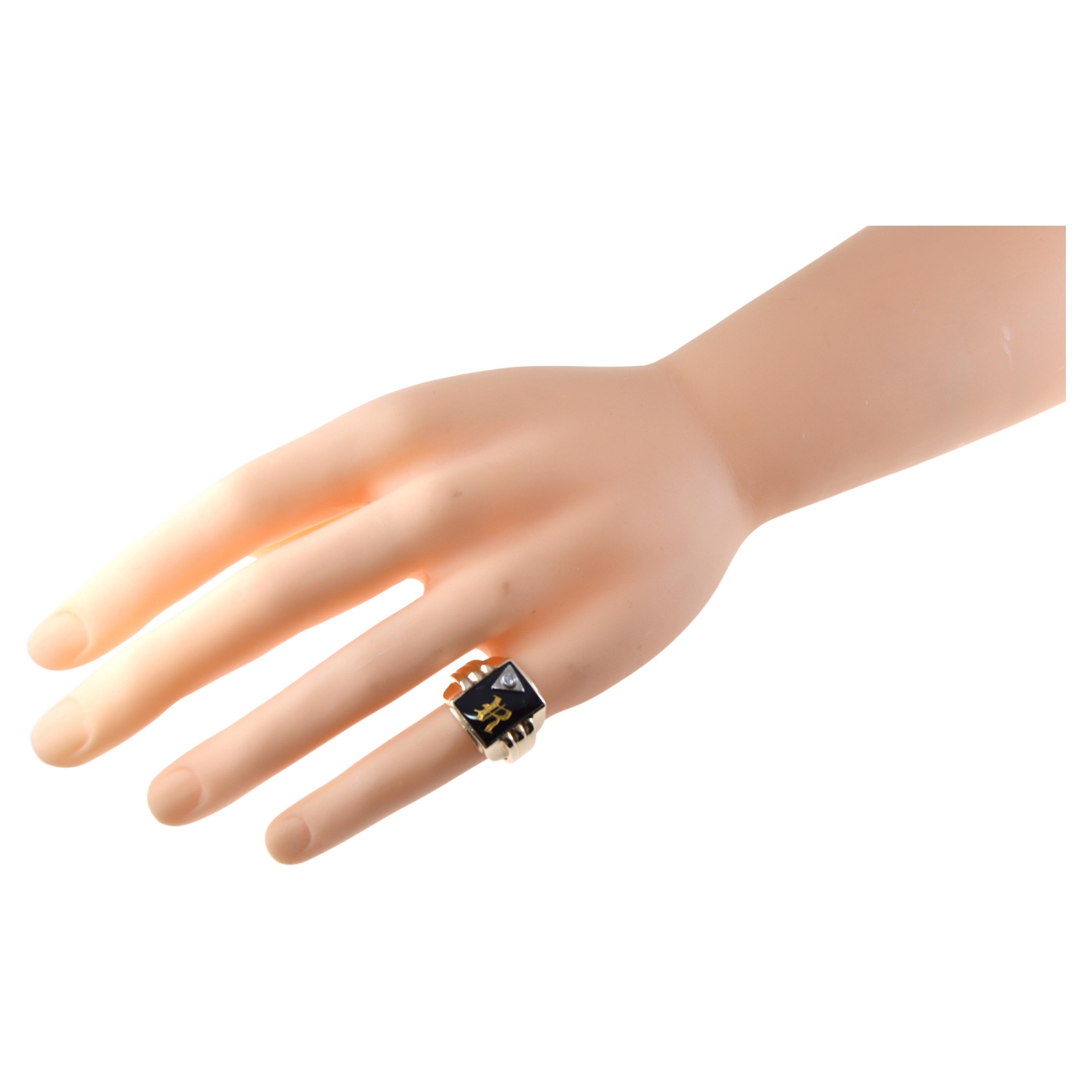 Art Deco 10Kt. Gold Unisex Ring with R Initial Hand Made ca 1930 Sizable 10 1/4 11