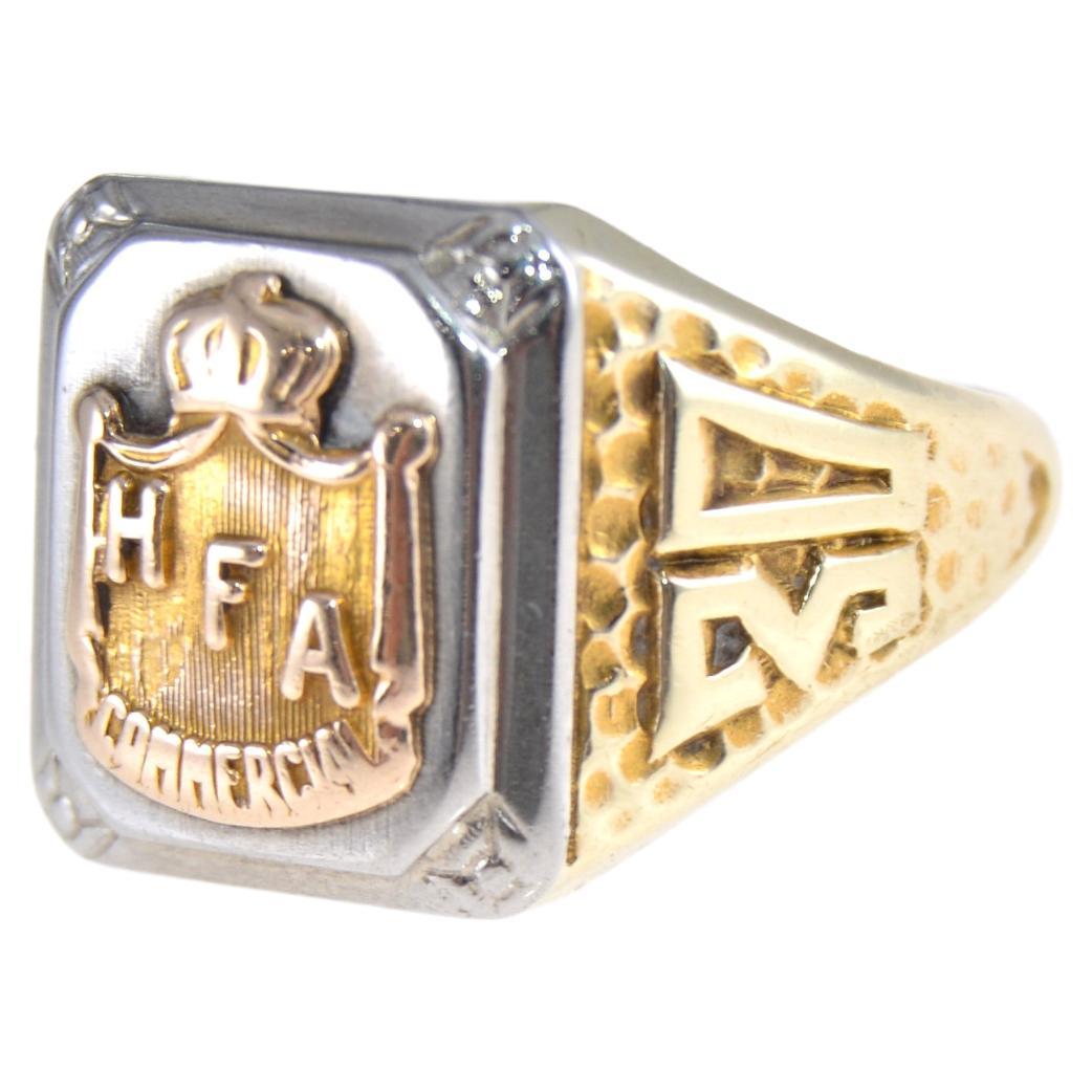 Art Deco 10Kt Solid Multi Color Gold School Ring from FHA Commercial from 1930  For Sale 3