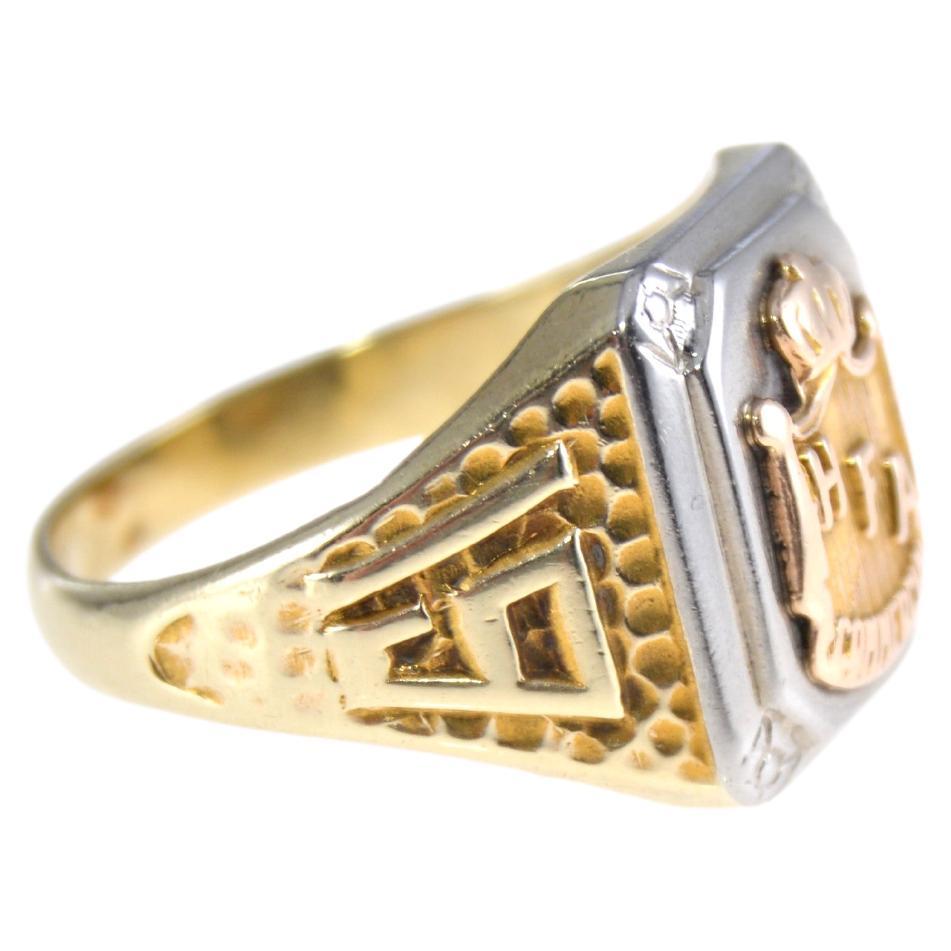 Art Deco 10Kt Solid Multi Color Gold School Ring from FHA Commercial from 1930  For Sale 1