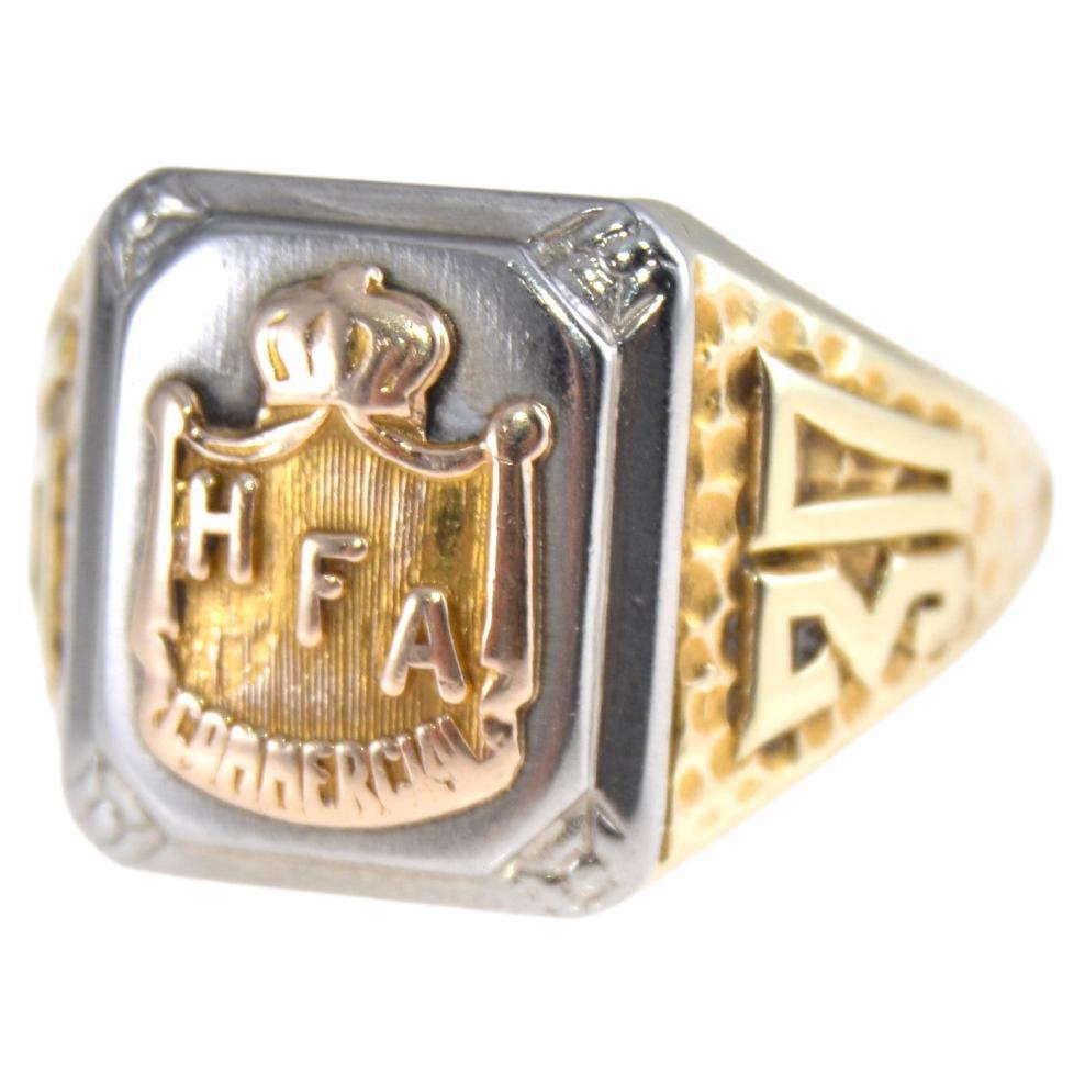 Art Deco 10Kt Solid Multi Color Gold School Ring from FHA Commercial from 1930  For Sale 2