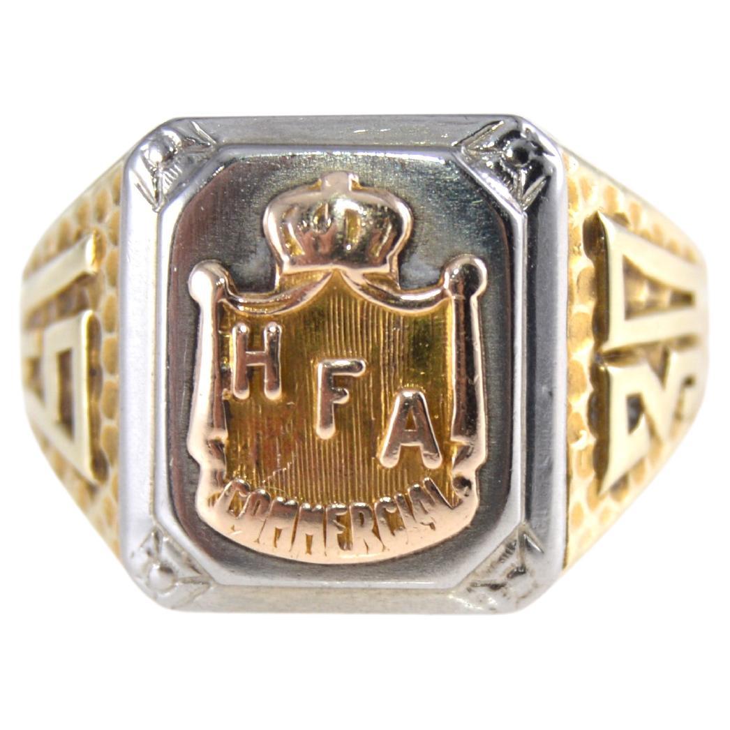 Art Deco 10Kt Solid Multi Color Gold School Ring from FHA Commercial from 1930 