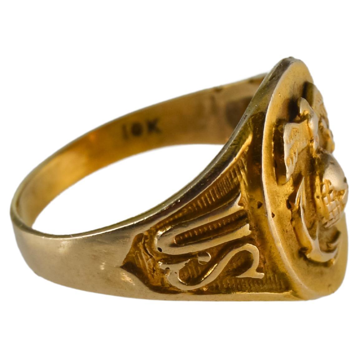 STYLE / REFERENCE: Art Deco Signet Ring 
METAL / MATERIAL: 10Kt. Solid Yellow Gold 
CIRCA / YEAR: 1930's
SIZE:  6 1/2

This great looking U.S. Naval Academy ring is die struck and is done in Solid 10Kt. Richly embossed it is very unique and can