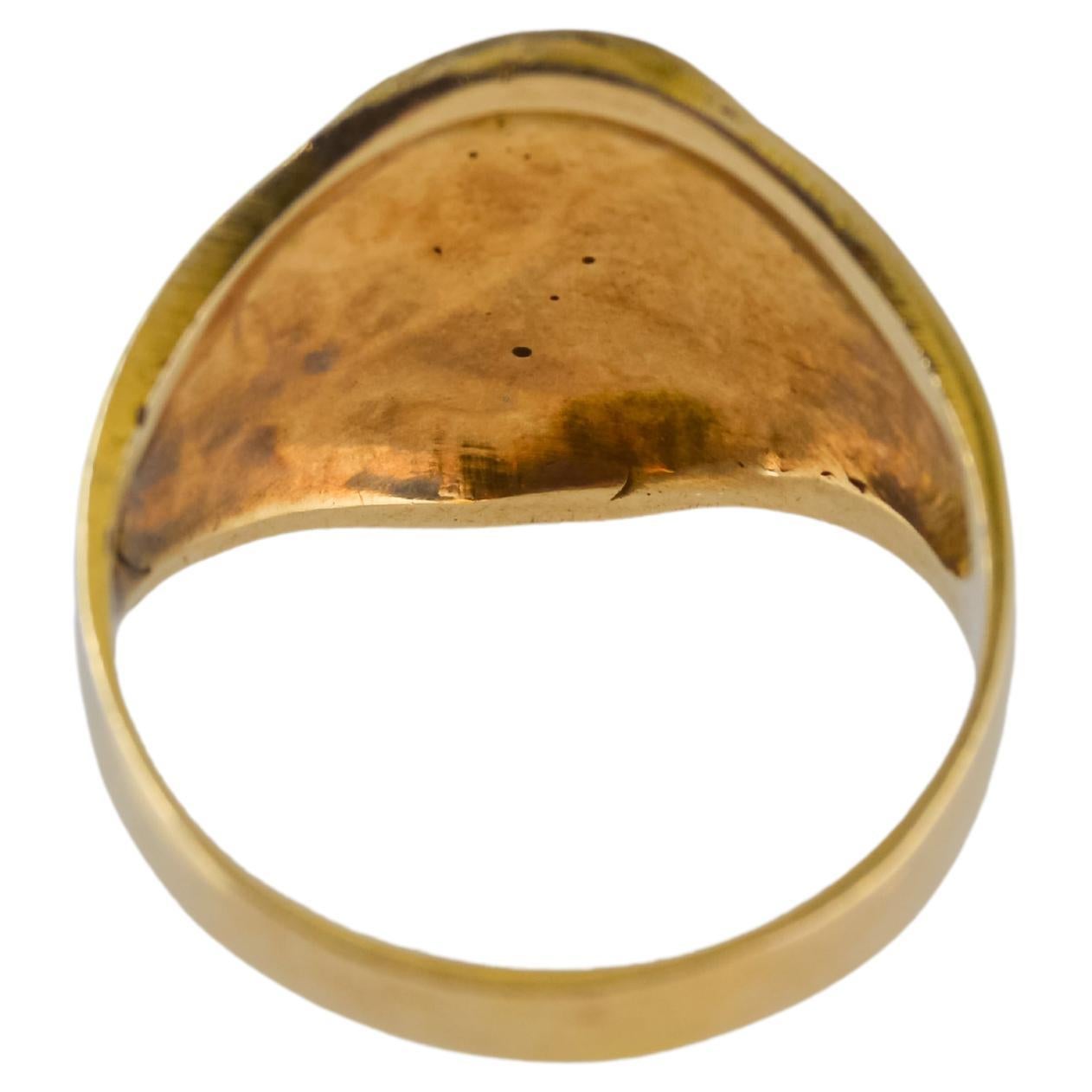 Women's or Men's Art Deco 10 Karat Yellow Gold Signet Ring Sized to 6 1/2, 1930s, Hand Made For Sale