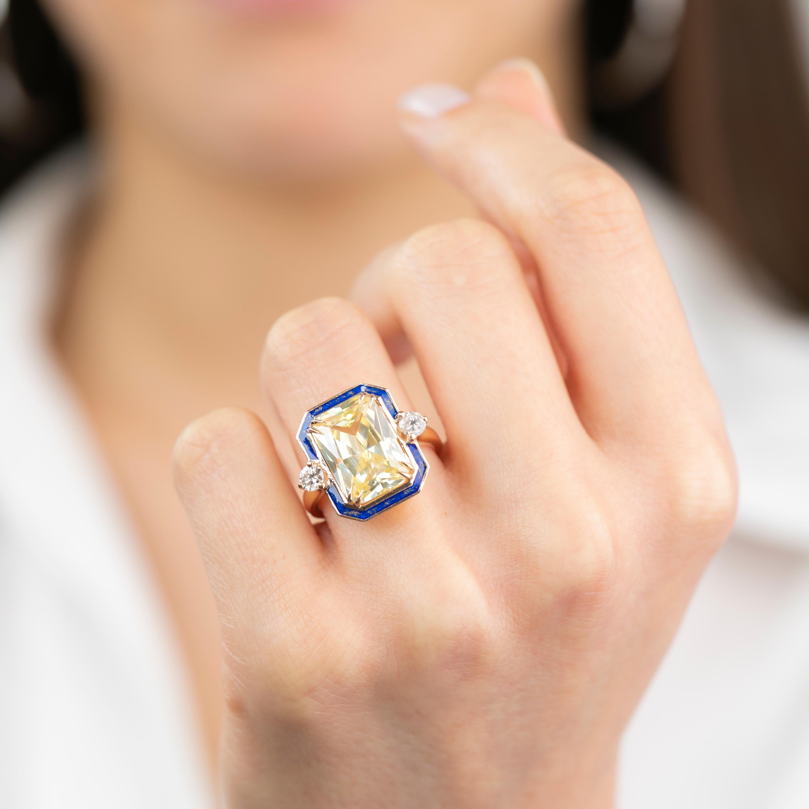 Im Angebot: Art Deco 11 Karat Ausgefallener Topas & Diamant Lapis Lazuli emailliert mit Goldstaub Cocktail-Ring () 10