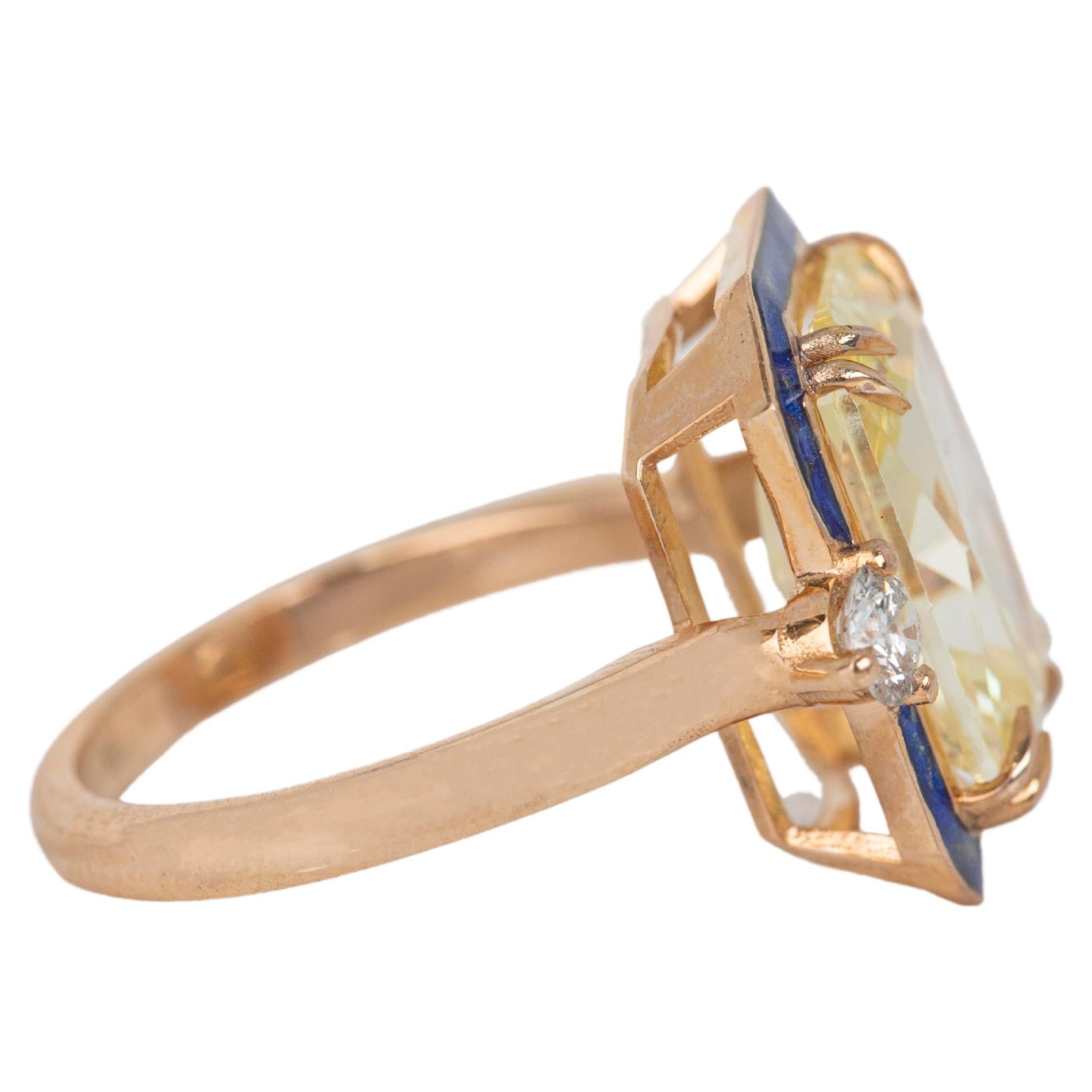 Im Angebot: Art Deco 11 Karat Ausgefallener Topas & Diamant Lapis Lazuli emailliert mit Goldstaub Cocktail-Ring () 3
