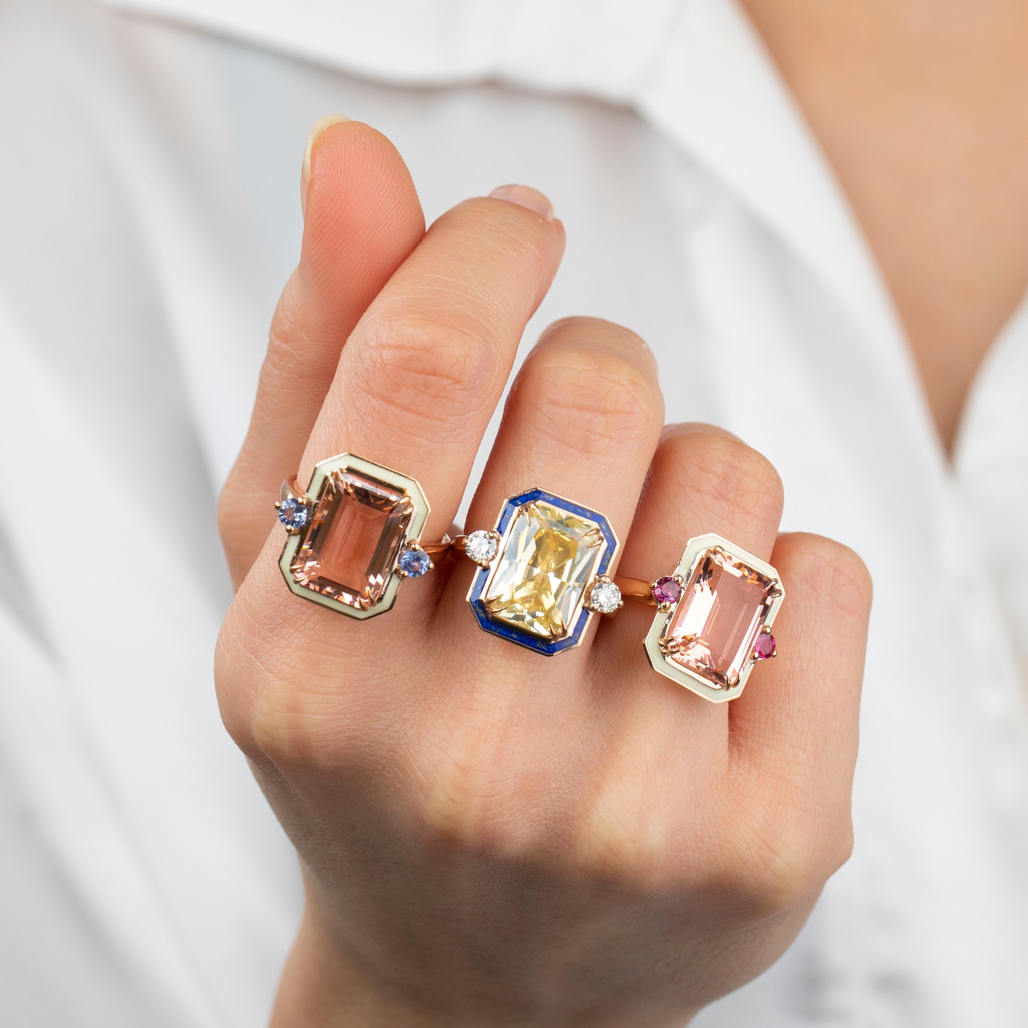 Im Angebot: Art Deco 11 Karat Ausgefallener Topas & Diamant Lapis Lazuli emailliert mit Goldstaub Cocktail-Ring () 6