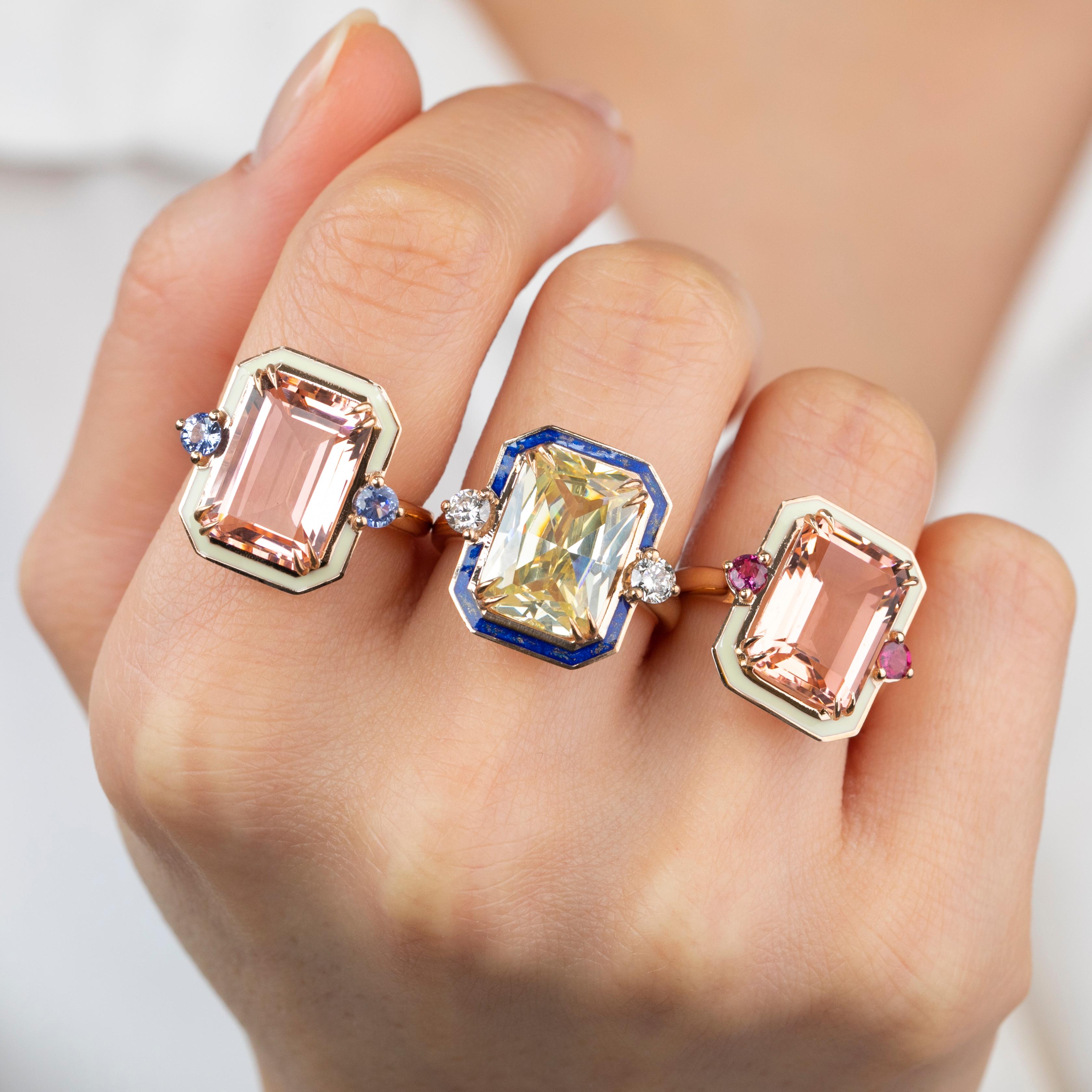 Im Angebot: Art Deco 11 Karat Ausgefallener Topas & Diamant Lapis Lazuli emailliert mit Goldstaub Cocktail-Ring () 9
