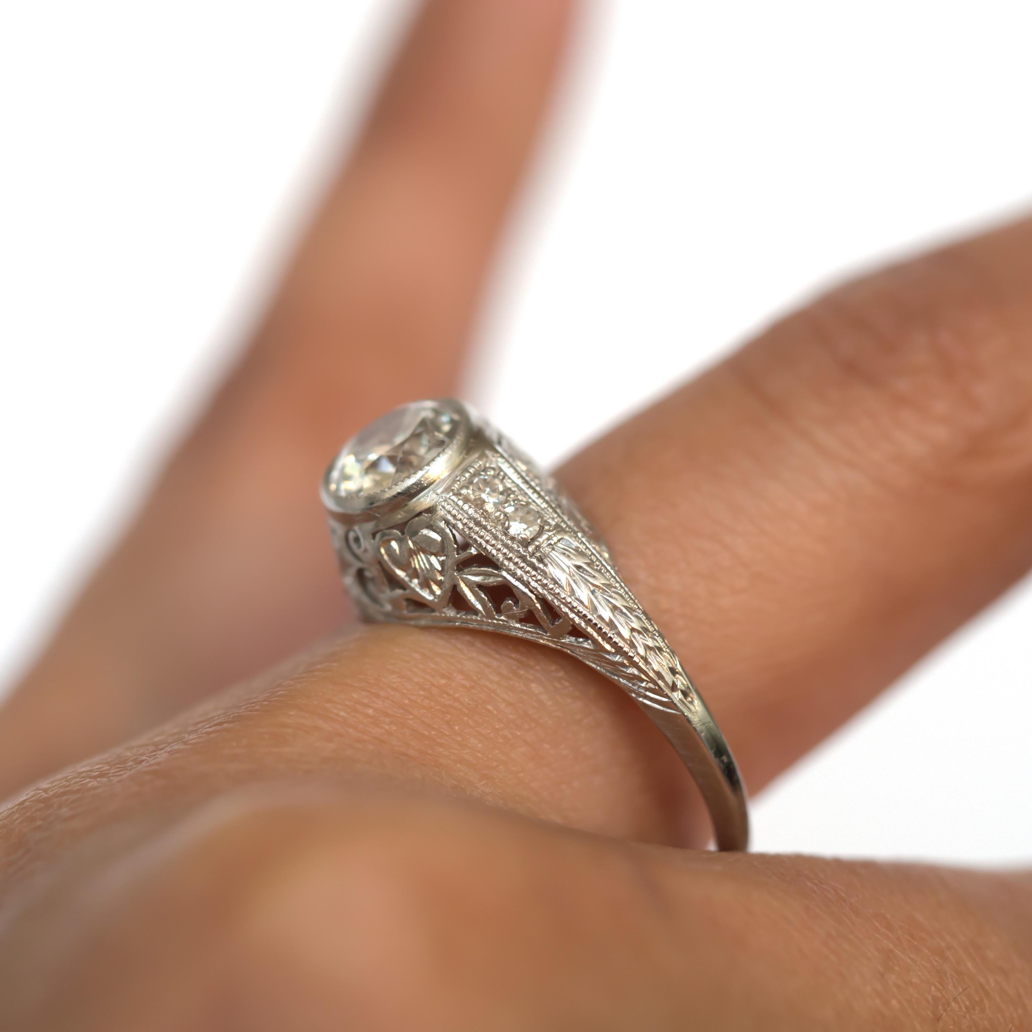 Women's Art Deco 1.1 Carat Old European Diamond Vintage Platinum Filigree Solitaire Ring