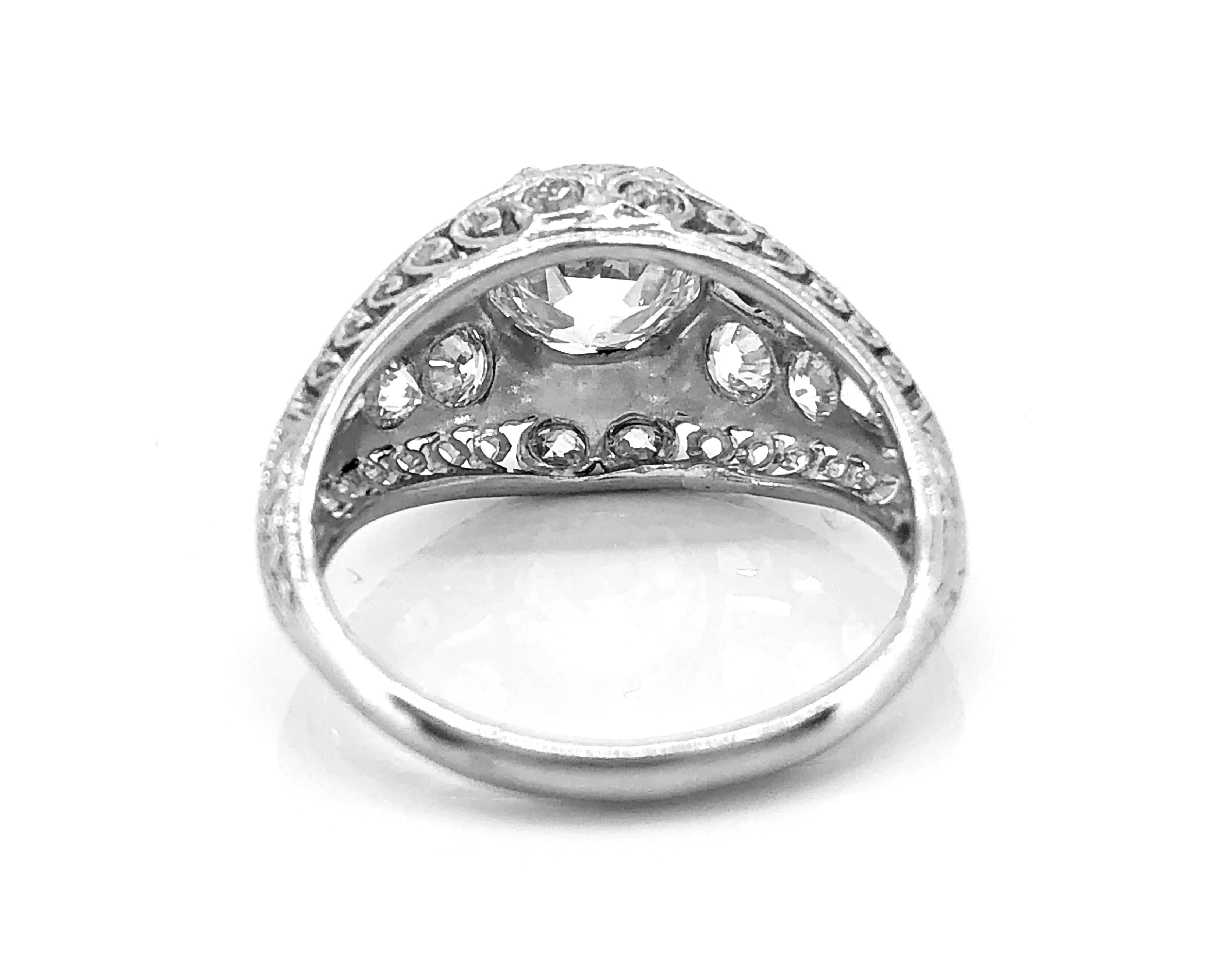 Old European Cut Art Deco 1.10 Carat Diamond Platinum Engagement Ring  For Sale