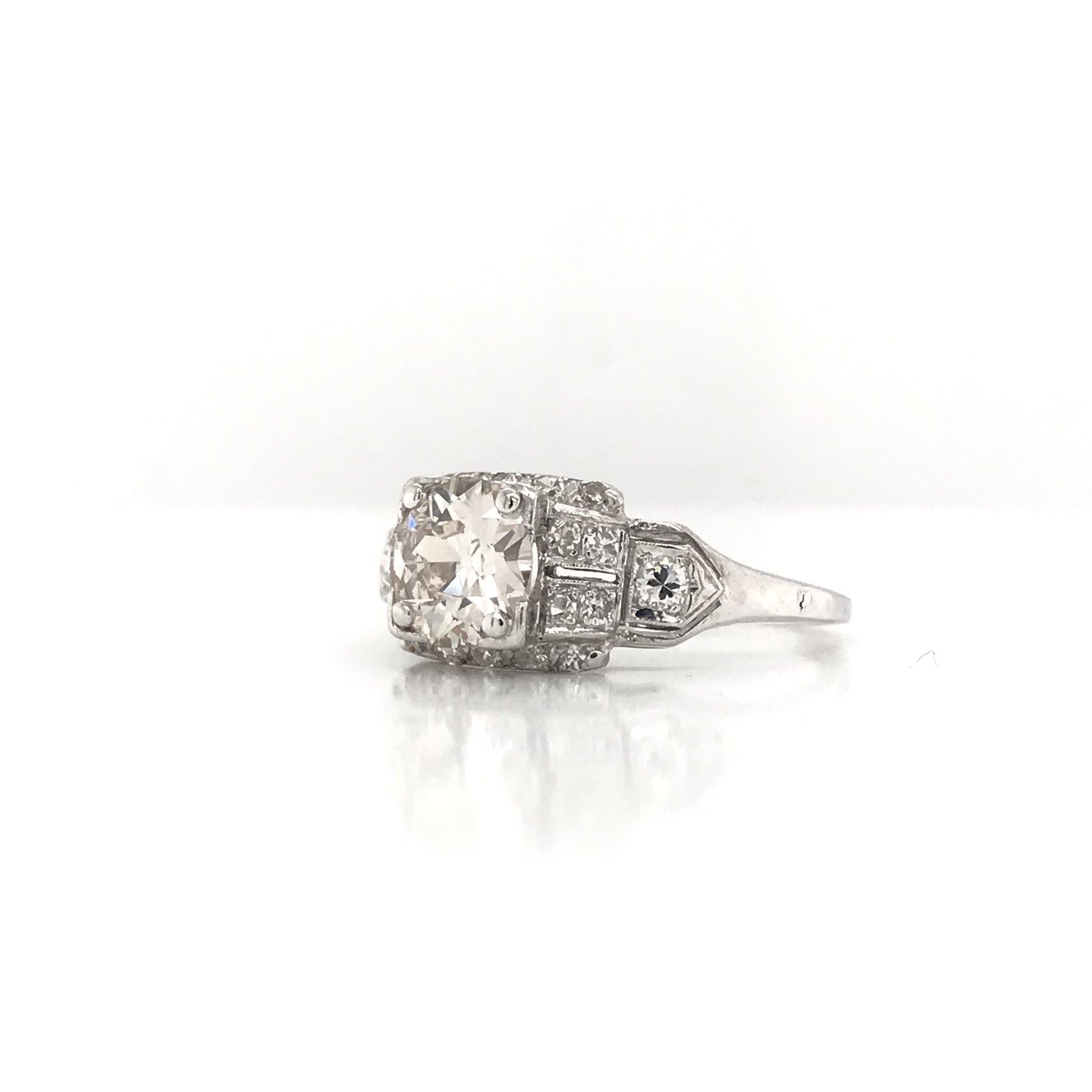 Old European Cut Art Deco 1.10 Carat Diamond Platinum Engagement Ring